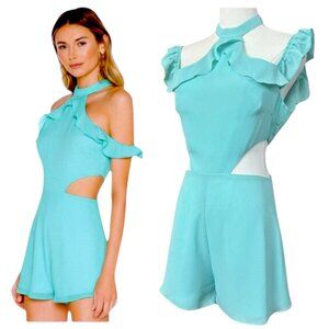 Superdown Tobi Halter Cutout Romper Seafoam M
